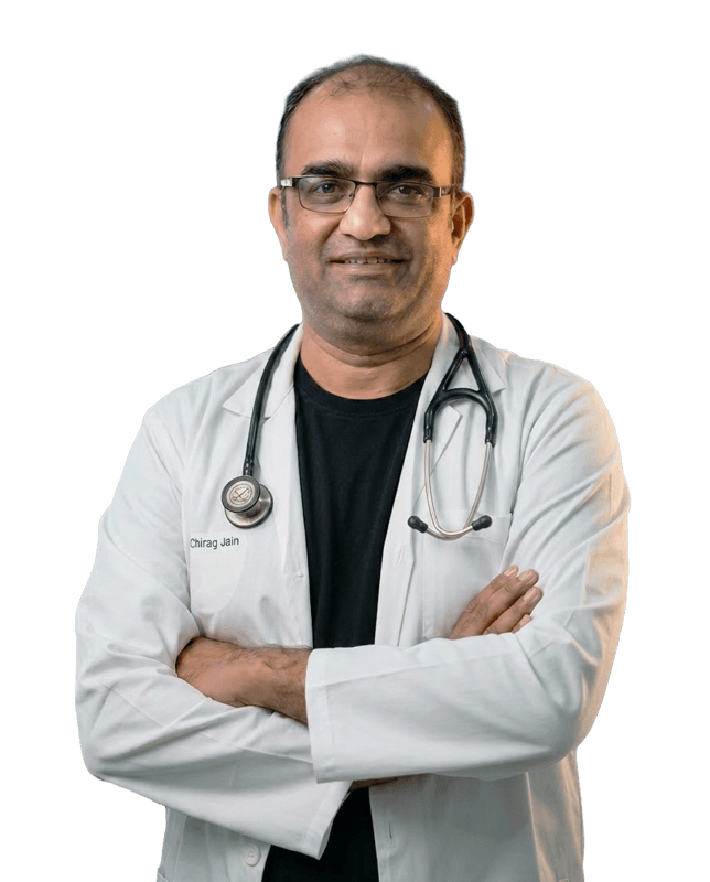 Dr. Chirag Jain with closed-loop HRV music therapy device